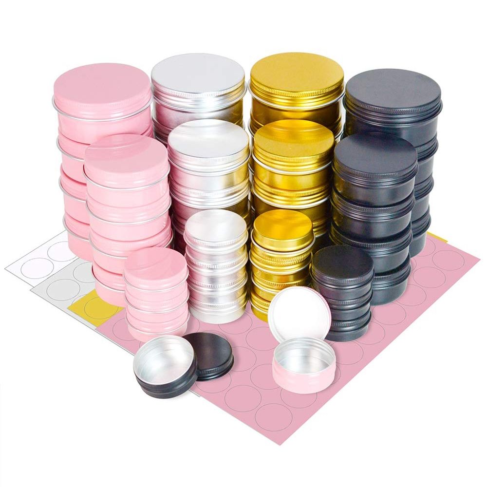 Aluminum Round Cans with Lid Metal Tins Food Candle Containers with Screw Tops for Crafts, Cosmetic Storage