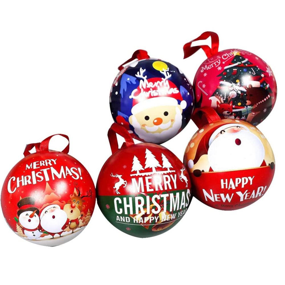 Christmas Tinplate Candy Ball Box Fillable Christmas Tree Balls