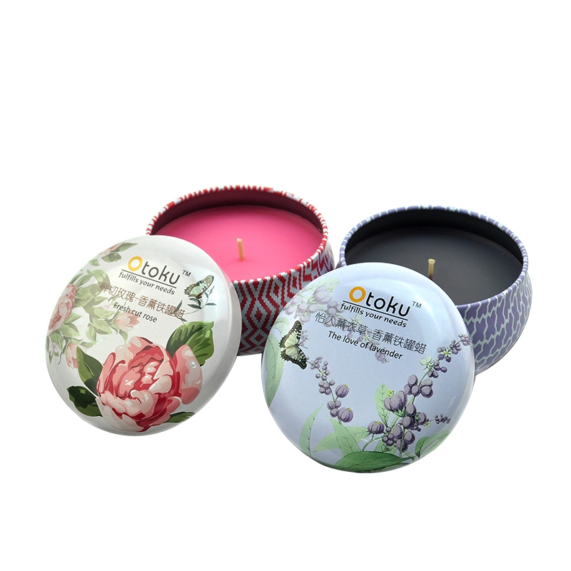 Wholesale free sample custom printing samll round sahpe scented candle tin can soy wax candles container