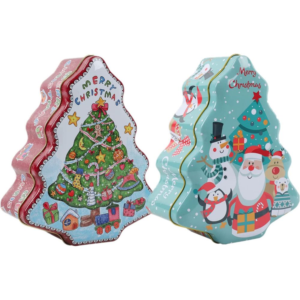 2022 Hot sale Christmas tree shape food safe candy cookie tin box biscuit tin packaging container