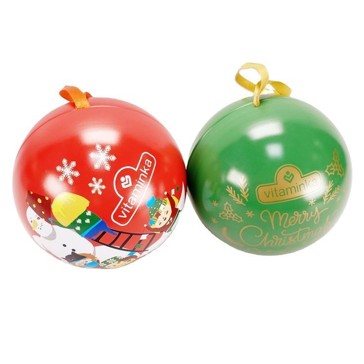 Wholesale Factory Direct Sale Multi-color printed Christmas ball tin box With Ribbon