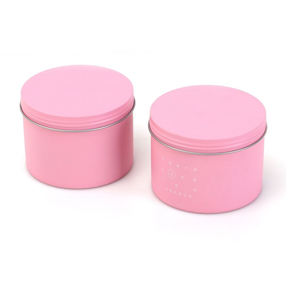 Custom round pink tin box with printing tea cans
