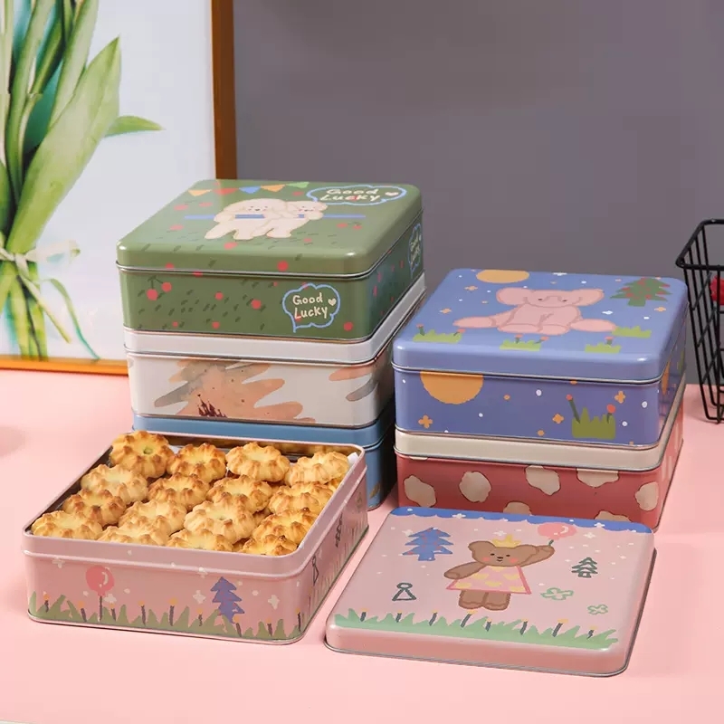 Wholesale food grade square luxury cookie biscuit tin can for chocolate package
