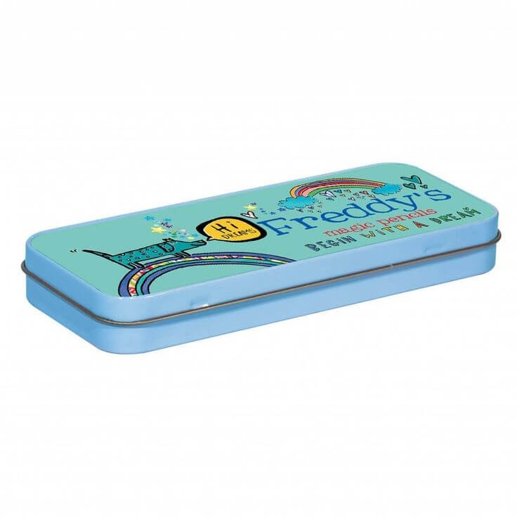 Promotion rectangle tin metal pencil case with hinged lid for kids
